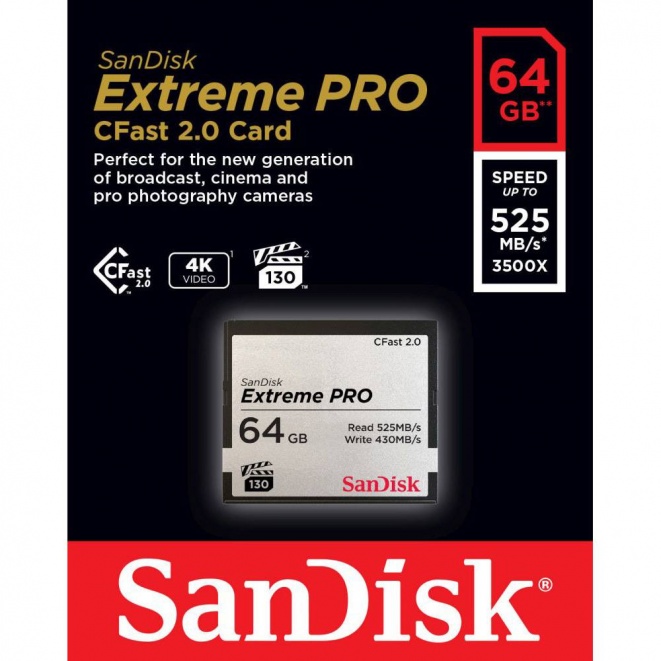 SanDisk Extreme PRO CFast 2.0 525MBs Memory Card 64GB SDCFSP-064G-G46D